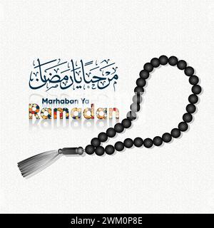 Minimaliste Ramadan Kareem avec tasbih ou Beeds illustration. Marhaban ya Ramadan, accueillant le Ramadan. Illustration de Vecteur