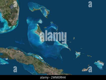 Image satellite couleur des Bahamas dans les Antilles. Banque D'Images