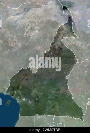 Image satellite couleur du Cameroun, avec bordures et masque. Banque D'Images