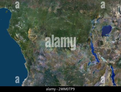 Image satellite couleur de la République démocratique du Congo et des pays voisins, dont le Gabon et la République du Congo. Banque D'Images