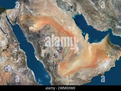 Image satellite couleur de l'Arabie saoudite et des pays voisins. Banque D'Images