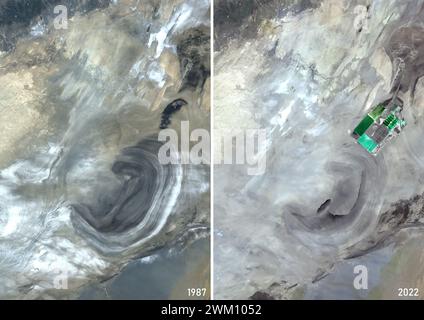 Image satellite couleur de LOB NOR en 1987 et 2020. Banque D'Images