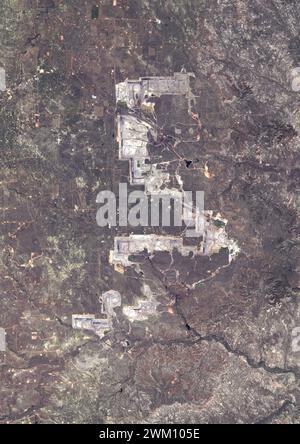 Image satellite couleur de la mine North Antelope Rochelle en 2022. Située dans le comté de Campbell, Wyoming, aux États-Unis, c'est la plus grande mine de charbon au monde. Banque D'Images