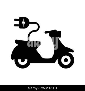 Icône de scooter électrique. Moto électrique avec prise. Pictogramme moto illustration vectorielle. Transport écologique en cyclomoteur ou moto Silhouette Illustration de Vecteur