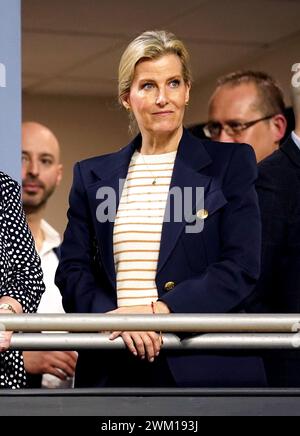 La duchesse d'Édimbourg lors du premier jour des Championnats nationaux d'athlétisme, Manchester. Date de la photo : vendredi 23 février 2024. Banque D'Images