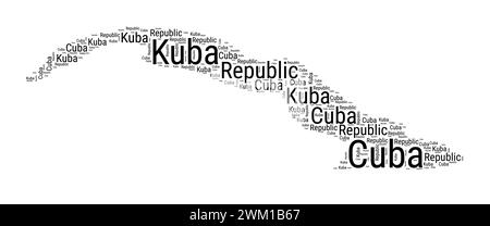 Nuage de mots noir et blanc en forme de Cuba. Illustration de pays de style typographique simple. Nuage de texte noir Uni Cuba sur fond blanc. Vecteur illust Illustration de Vecteur