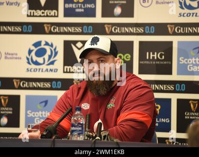 Scottish Gas Murrayfield Stadium. Edinburgh.Scotland.UK. 23 février 24 .Joe Marler de l'Angleterre Conférence de presse pour le match des six Nations hommes Guinness vs Écosse crédit : eric mccowat/Alamy Live News Banque D'Images