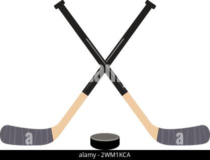 vecteur croisé bâtons de hockey et palet de hockey isolé sur fond blanc. icône de jeu de hockey Illustration de Vecteur