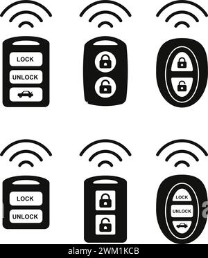 icônes de clé de télécommande d'alarme de voiture vectorielle. ensemble de pictogrammes pour système d'alarme de voiture. porte-clés de voiture isolés sur fond blanc Illustration de Vecteur