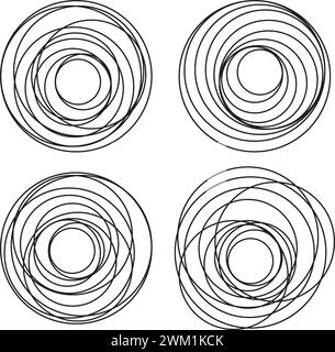 cercles spiraux hypnotiques vectoriels. cercles concentriques spirales chaotiques isolés sur fond blanc Illustration de Vecteur