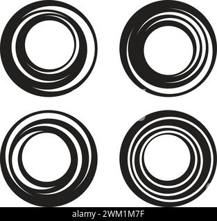 cercles spiraux hypnotiques vectoriels. cercles concentriques spirales chaotiques isolés sur fond blanc Illustration de Vecteur