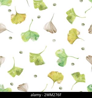 fond avec des feuilles vertes, toile de fond textile, aquarelle sur papier, Banque D'Images