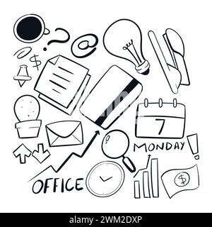 Office Doodle Vector illustration icône Office Papeterie icône Scribble dessin Illustration de Vecteur