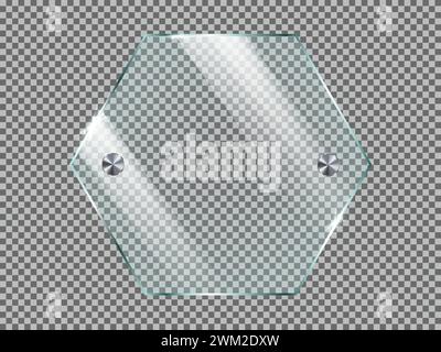 Plaque en verre ou en plastique avec supports métalliques. Illustration vectorielle réaliste isolée sur fond transparent. Illustration de Vecteur