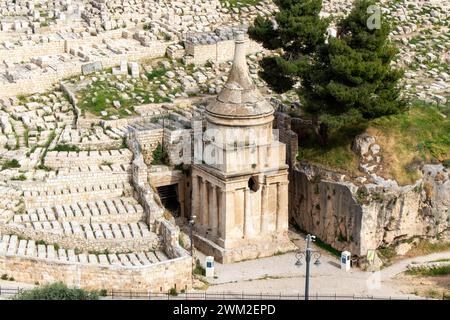 Tombe d'Absalom ou d'Abshalom, fils du roi David, au pied du mont des oliviers, dans la vallée du Kidron à Jérusalem Banque D'Images