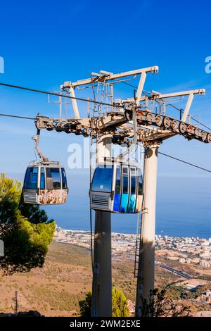 Infrastructure de téléphérique. Téléphérique de Arroyo de la miel à Monte Calamorro. Benalmádena, Málaga, Andalucía, Espagne, Europe Banque D'Images