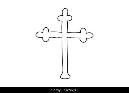 Dessin continu d'une ligne d'une croix. Ligne Concept de Pâques, foi, spiritualité, religion, funérailles. Elément de conception. Vecteur noir et blanc isolé sur fond blanc Illustration de Vecteur