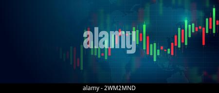 Le graphique d'investissement du marché boursier est une bougie d'affaires ou un graphique sur un fond bleu. Illustration de Vecteur