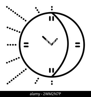 Jour et nuit 24/7 travail, icône de vecteur de ligne noire. Soleil, lune et horloge Illustration de Vecteur