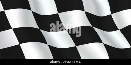 Agitant drapeau à carreaux avec motif de carrés noirs et blancs, fond vectoriel. Illustration de Vecteur