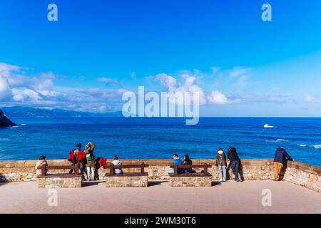 Point de vue sur la plage d'Itzurun. Zumaya, Guipúzcoa, País Vasco, Espagne, Europe Banque D'Images