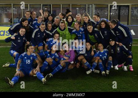 Équipe d'Italie lors du match amical international féminin entre l'équipe nationale féminine d'Italie et l'équipe nationale féminine d'Irlande le 23 février 2024 à 'Rocco B. Commisso' Viola Park, Bagno a Ripoli, Florence, Italie Banque D'Images