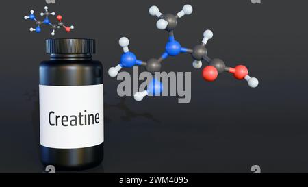 rendu 3d du paquet de créatine et de molécules de créatine Banque D'Images