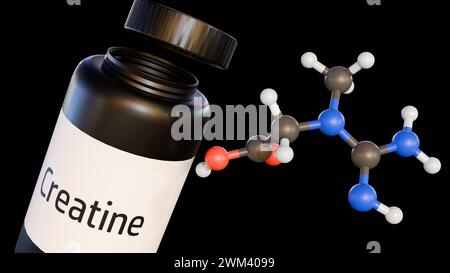 rendu 3d du paquet de créatine et de molécules de créatine Banque D'Images