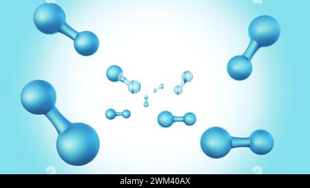 rendu 3d des molécules de chlorure d'hydrogène sur le bleu vif et blanc Banque D'Images