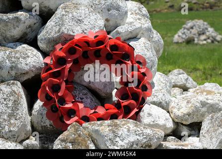 Couronne, anneau de fleurs, tombe cairns des soldats britanniques morts sur le champ de bataille, bataille d'Isandlwana, guerre anglo-zoulou de 1879, Afrique du Sud, événement militaire Banque D'Images