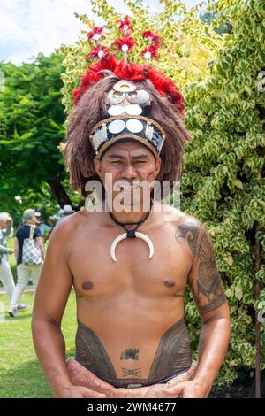 Danseur tribal masculin, Samoa Cultural Village, Beach Road, Apia, Upolu Island, Samoa Banque D'Images