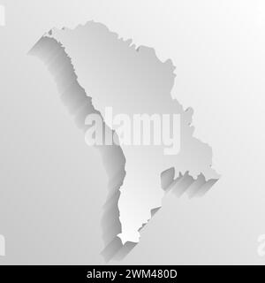 Silhouette de pays Moldavie. Carte détaillée élevée. Silhouette blanche de pays avec ombre longue tombée sur fond beige. Illustration de Vecteur