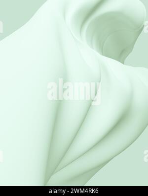 Arrière-plans neutres vert pâle vert doux abstrait calmant plis fluides écrasés pliables tons doux illustration 3D pour un rendu numérique Banque D'Images