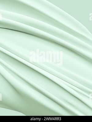 Arrière-plans neutres tons vert pâle doux apaisant élégance fluide tissu plis diagonalement fond abstrait illustration 3D rendre le rendu numérique Banque D'Images