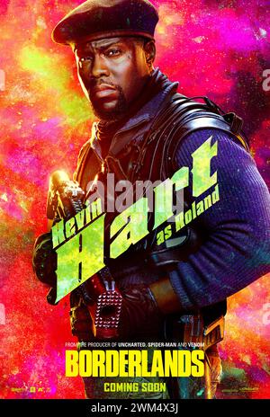 Borderlands (2024) réalisé par Eli Roth et mettant en vedette Kevin Hart dans le rôle de Roland dans une sortie sur grand écran basée sur le jeu vidéo populaire situé sur la planète abandonnée de Pandore où les gens recherchent une relique mystérieuse. Affiche de personnage ***USAGE ÉDITORIAL SEULEMENT***. Crédit : BFA / Lionsgate Banque D'Images