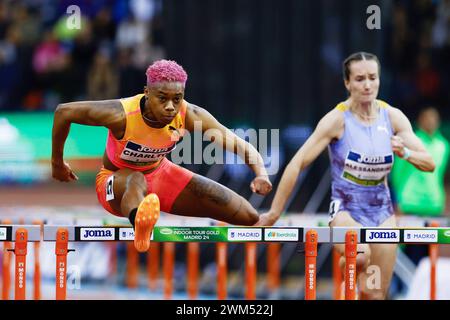 Devynne Charlton (BAH) participe au 60m haies - Heat 2 Women final lors du World Athletics Indoor Tour Gold Madrid 24 le 23 février 2024 au Polideportivo Gallur à Madrid, Espagne Banque D'Images