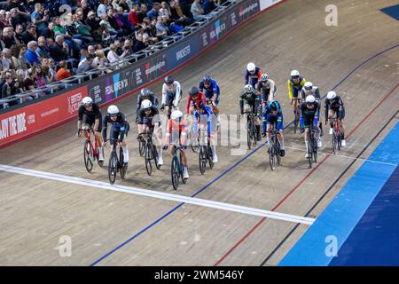 British National Track Championships 2024, National Cycling Centre, Manchester, 24 février 2024, Men's points Race qualification, crédit : Aaron Badkin/Alamy Live News Banque D'Images