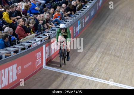 Championnats nationaux britanniques sur piste 2024, National Cycling Centre, Manchester, 24 février 2024, qualification de sprint féminin, crédit : Aaron Badkin/Alamy Live News Banque D'Images