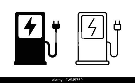 Icône de station de charge de voiture électrique. Chargeur avec prise pour le signe auto d'alimentation électrique. Icône de station de charge de véhicule électrique. Station de charge Illustration de Vecteur