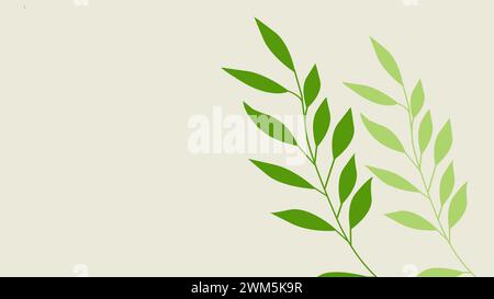 Fond élégant avec des branches et des feuilles. Illustration. belles feuilles vertes avec fond blanc cassé. papier peint floral. laisse le dos décoratif Banque D'Images