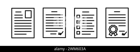 Icône de ligne de document définie dans un style plat. Profil, questionnaire, certificat et symboles de contrat sur fond blanc. Icônes abstraites simples. Vecteur il Illustration de Vecteur