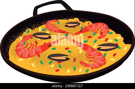 Paella aux fruits de mer isolé cuisine espagnole traditionnelle vecteur Illustration de Vecteur