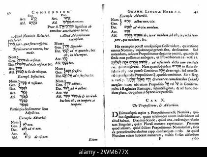 Benedictus de Spinoza - Compendium grammatices linguae Hebraeae - page 40-41 - grammaire hébraïque, 1677. Banque D'Images