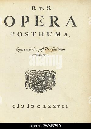 Benedictus de Spinoza - Opera posthuma, Compendium grammatices linguae hebraeae, 1677 - frontispice. Banque D'Images