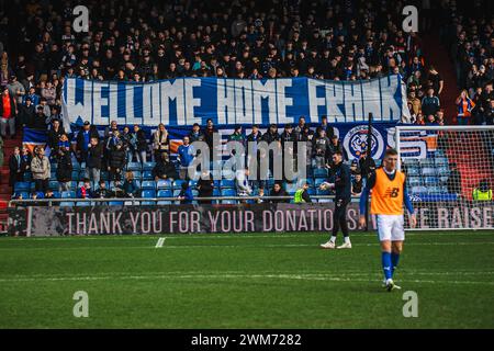 Oldham le samedi 24 février 2024. Tir au sol lors du match de Vanarama National League entre Oldham Athletic et Kidderminster Harriers à Boundary Park, Oldham, samedi 24 février 2024. (Photo : Phill Smith | mi News) crédit : MI News & Sport /Alamy Live News Banque D'Images