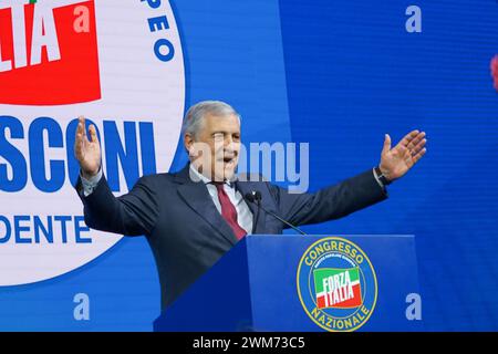 Rome, Italie. 24 février 2024. Palazzo dei Congressi, Rome, Italie, 24 février 2024, Antonio Tajani, Forza Italia Antonio Tajani est élu secrétaire du parti Forza Italia - crédit : Live Media Publishing Group/Alamy Live News Banque D'Images