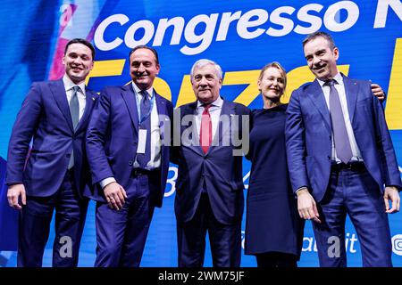 Roma, Italie. 24 février 2024. Foto Roberto Monaldo/LaPresse 24-02-2024 Roma Politica Congresso nazionale di Forza Italia Nella foto Stefano Benigni, Alberto Cirio, Antonio Tajani, Debora Bergamini, Simone Occhiuto 24-02-2024 Rome (Italie) Politica Forza Italia parti national Congress in the pic Stefano Benigni, Alberto Cirio, Antonio Tajani, Debora Bergamini, Simone Occhiuto crédit : LaPresse/Alamy Live News Banque D'Images