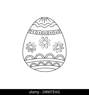 Œuf de Pâques doodle noir et blanc pour la coloration. Illustration vectorielle. Oeuf de Pâques décoratif festif avec des fleurs d'ornement de ligne, des motifs, des formes Illustration de Vecteur