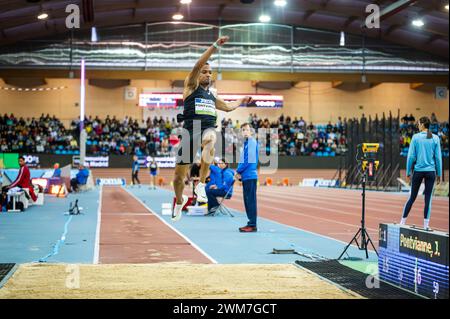 Madrid, Madrid, Espagne. 23 février 2024. MADRID, ESPAGNE - 23 FÉVRIER : Jean Marc Pontvianne participe à la finale des Triple Jump Men lors du World Indoor Tour Gold Madrid le 23 février 2024 à Madrid, Espagne. (Crédit image : © Alberto Gardin/ZUMA Press Wire) USAGE ÉDITORIAL SEULEMENT! Non destiné à UN USAGE commercial ! Banque D'Images