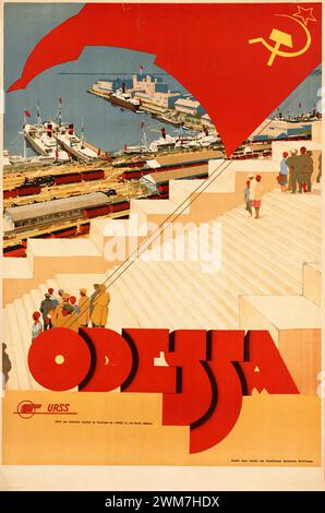 Affiche de voyage vintage pour Odessa, Than URSS (aujourd'hui Ukraine). Délivré par Intourist. L'agence de tourisme russe, France, CA 1930s Banque D'Images